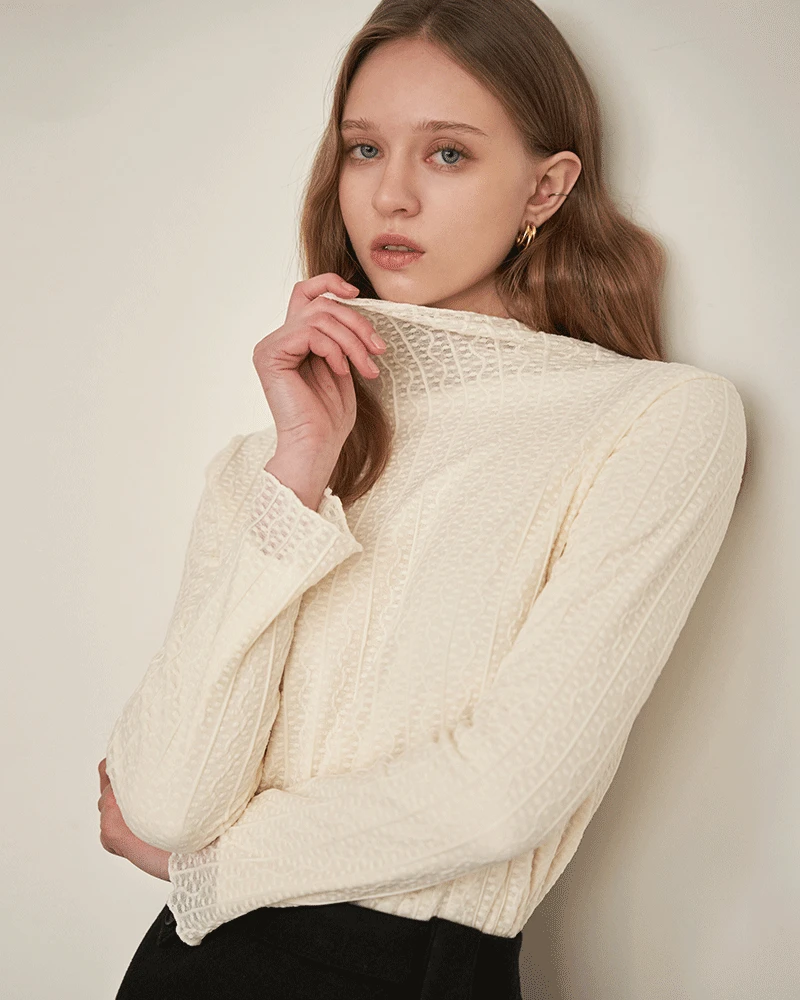 기모 레이스 레이어드 폴라 티셔츠 LN01TS170L