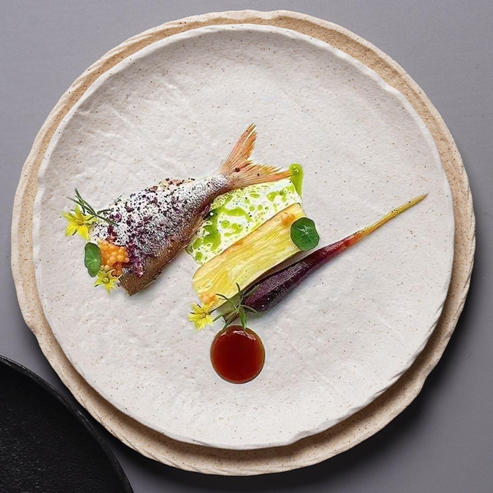 호텔 레스토랑 도자기 창의성 원형 둥근 접시 불규칙 스크럽 디너 디저트 스테이크 그릇
