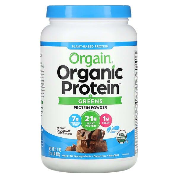 Orgain, Organic Protein + 녹색 채소, 식물성 단백질 분말, 크리미 초콜릿 퍼지, 882g(1.94lb)