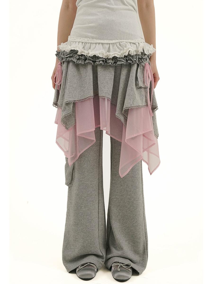 MOROMORO2 Irregular Lace Ribbon Skirt