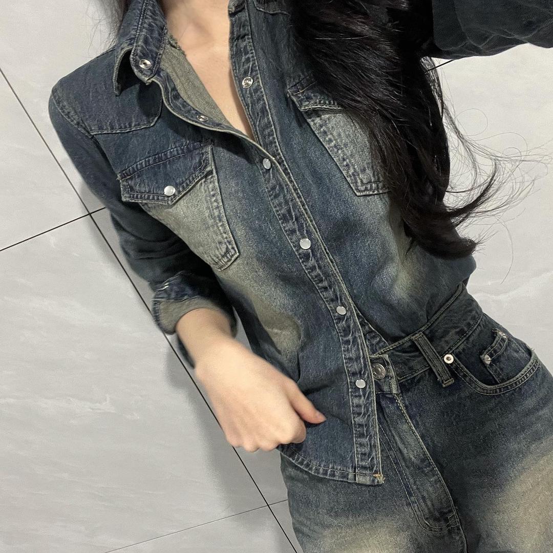 오프윤 [ *단독진행*당일출고 국내제작 / 면100 ] 에인 빈티지 워싱 포켓 청 데님 셔츠 남방 2size one color