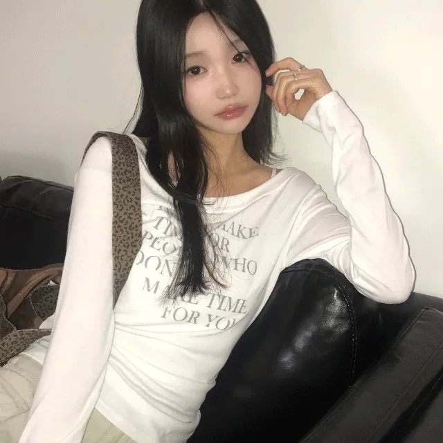 [핏보장!/유니크] 타니 레터링 원오프 시스루 긴팔 티셔츠