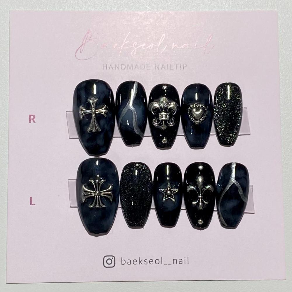 블랙 픽 수제네일팁