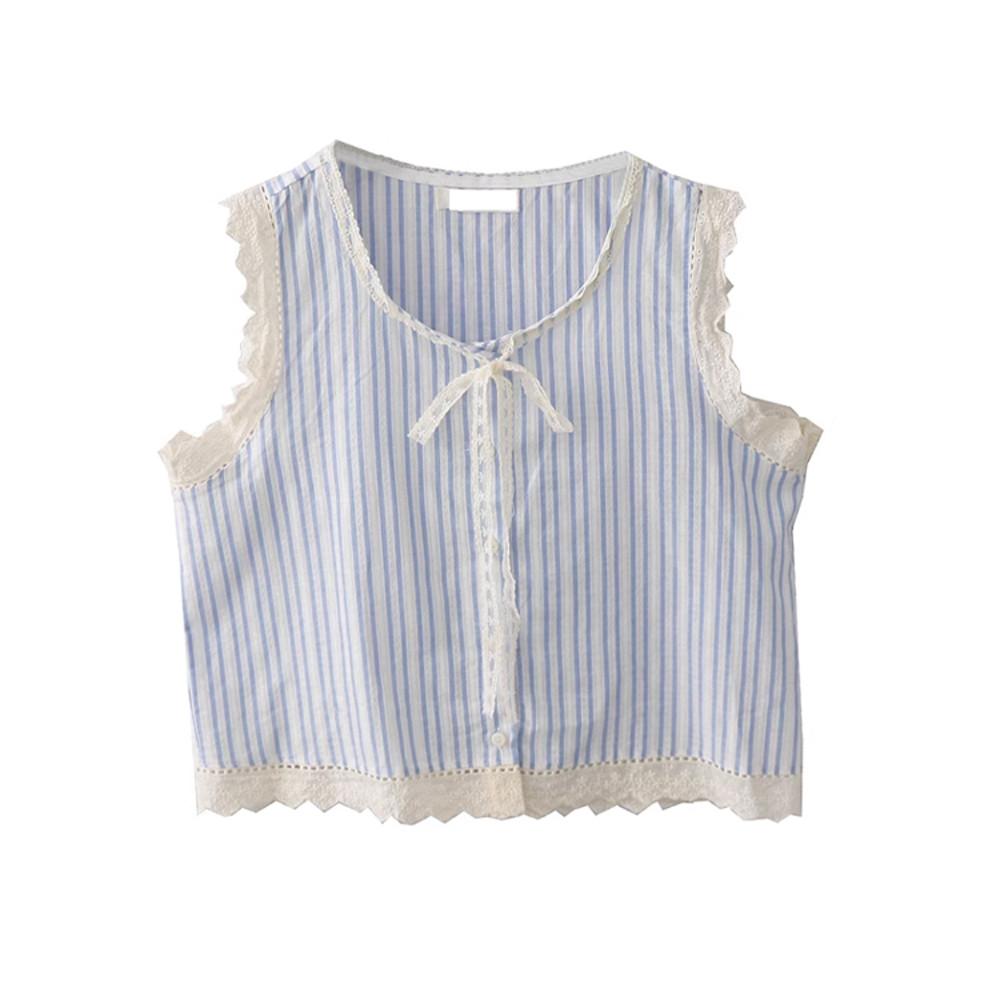 레이스 스트라이프 민소매 셔츠