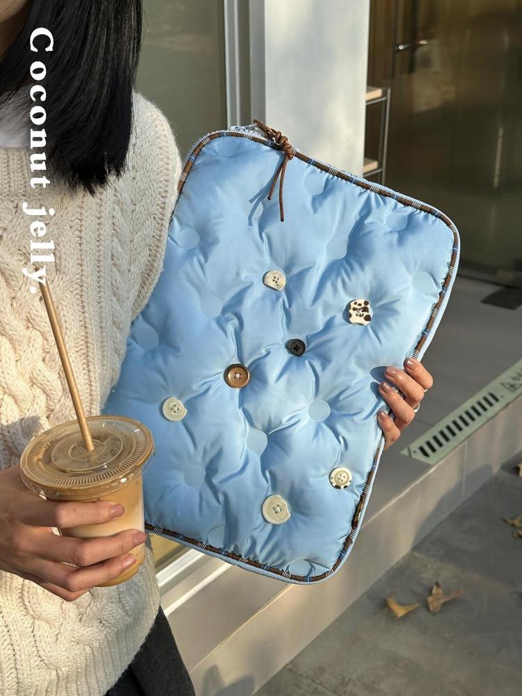 수심 Button laptop bag 패딩 노트북 파우치 가방 아이패드 블루 15.6 맥