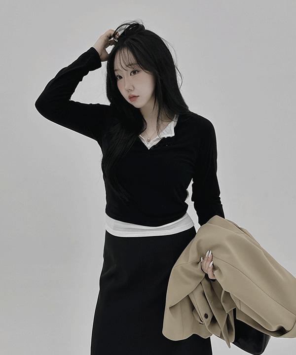 #13730 소프트 스판 레이어드 버튼 긴팔 티셔츠 : 3color