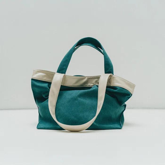 LEATHER EDGE CANVAS BAG [BLUE GREEN]