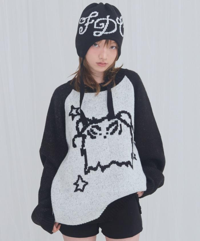 [FANCY X DUSTY] OVERFIT COLOR BLOCK PULLOVER KNIT (BLACK) F25NM1007
