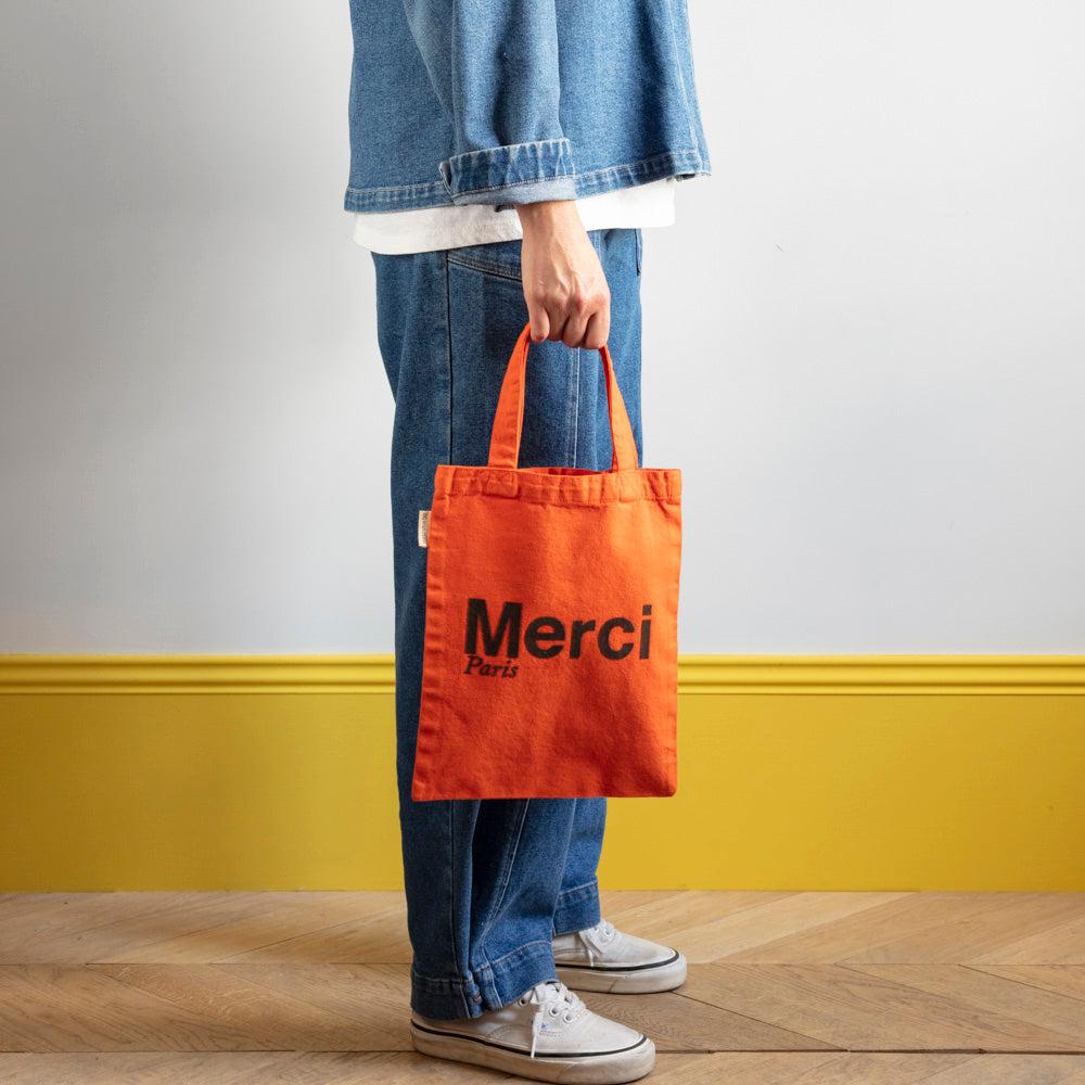 Merci - Tote Bag en coton - Orange & Marron - Mini (25x30x2.5 cm)