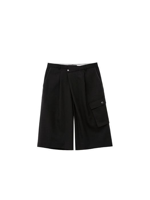 CARGO POCKET WIDE LEGGED WOOL SHORTS apa398m(BLACK)