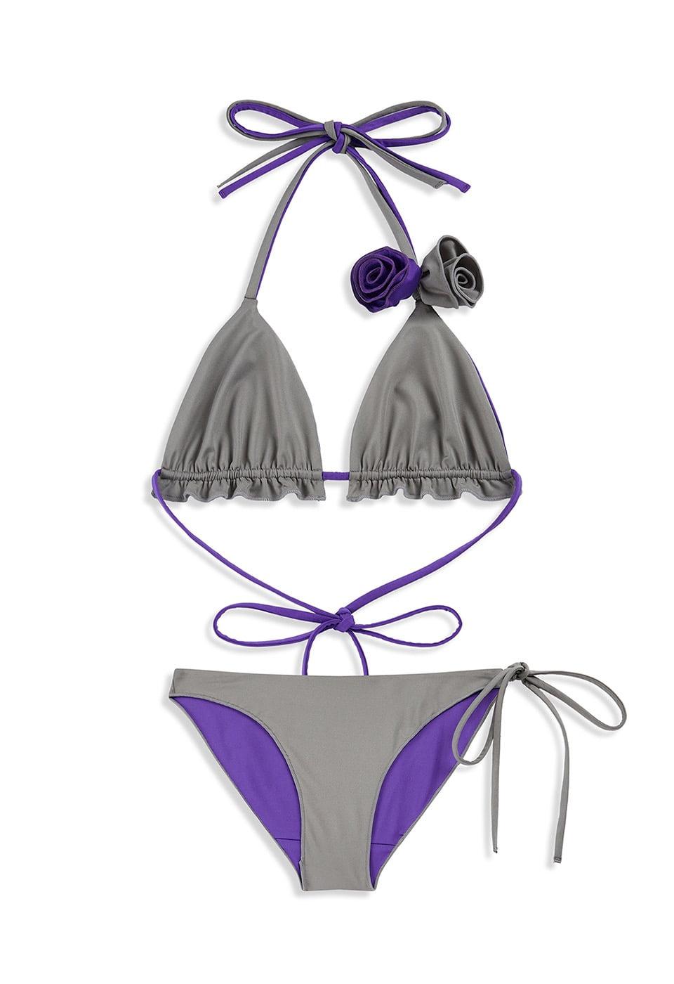 FLOWER STRAPPY BIKINI, GRAY
