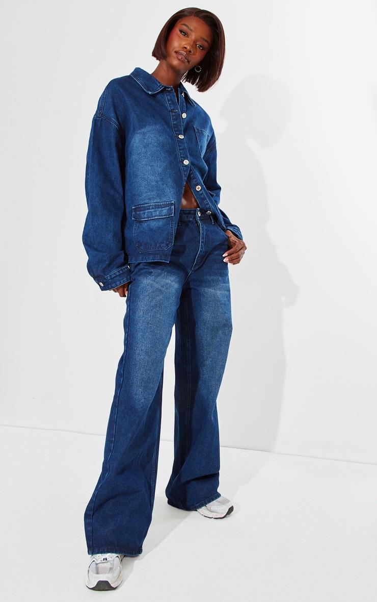 Tall Dark Indigo Wash Mid Rise Wide Leg Jeans