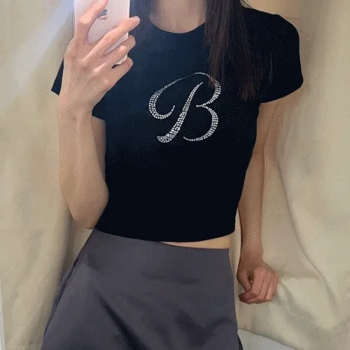 (당일 출고) 플랜 B 큐빅 크롭 반팔티/  3color ,데일리템, 꾸안꾸룩