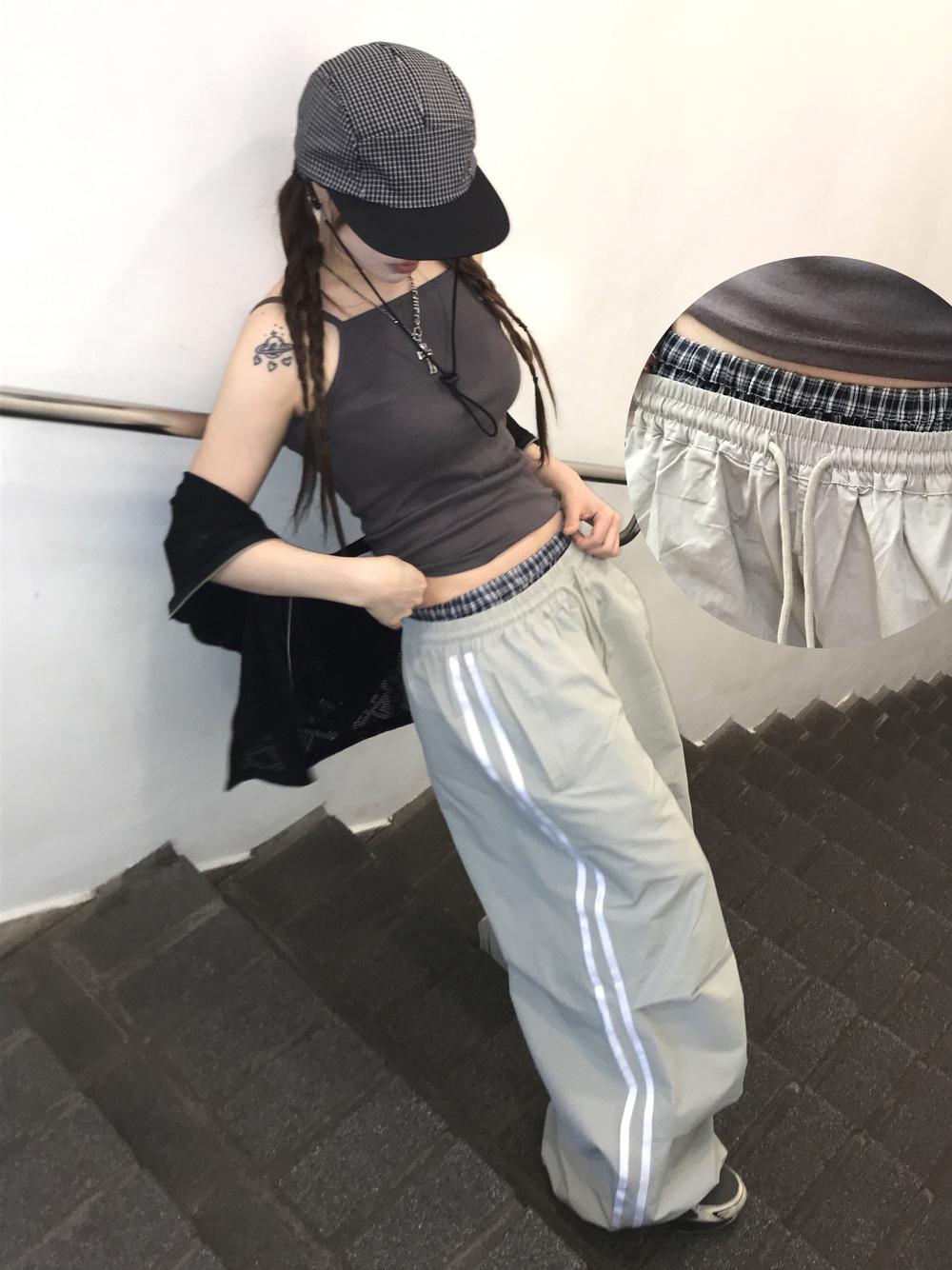 스이 체크 레이어드 나일론 트랙 팬츠