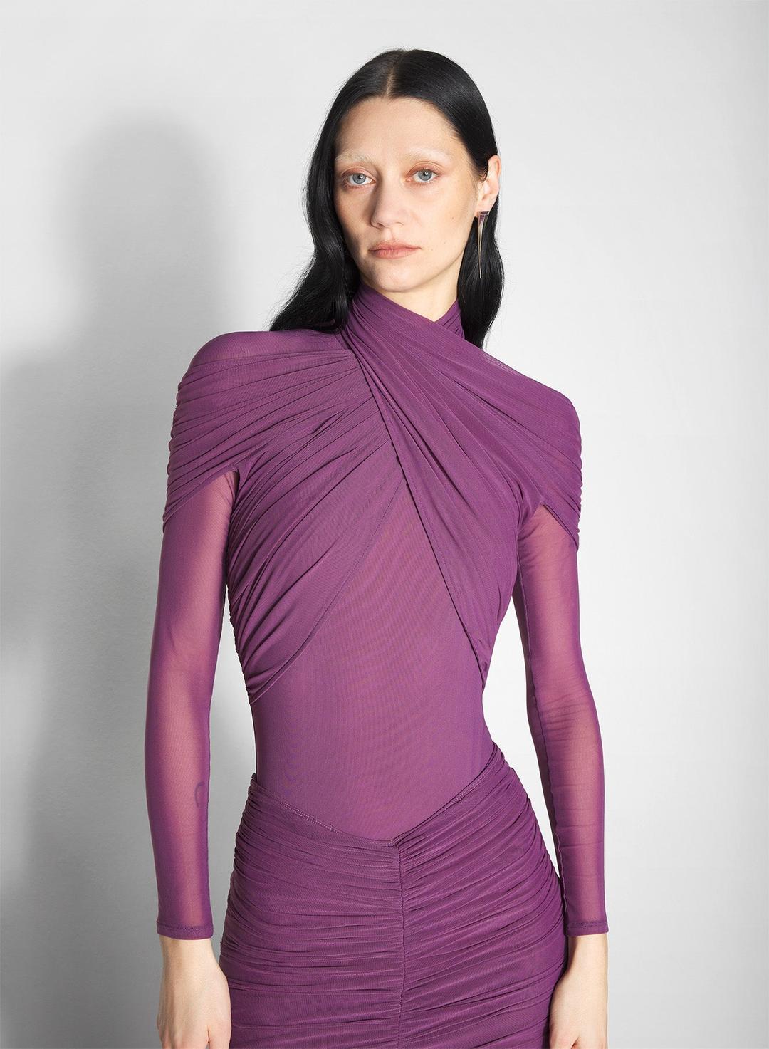 purple layered halter bodysuit - Purple / 34