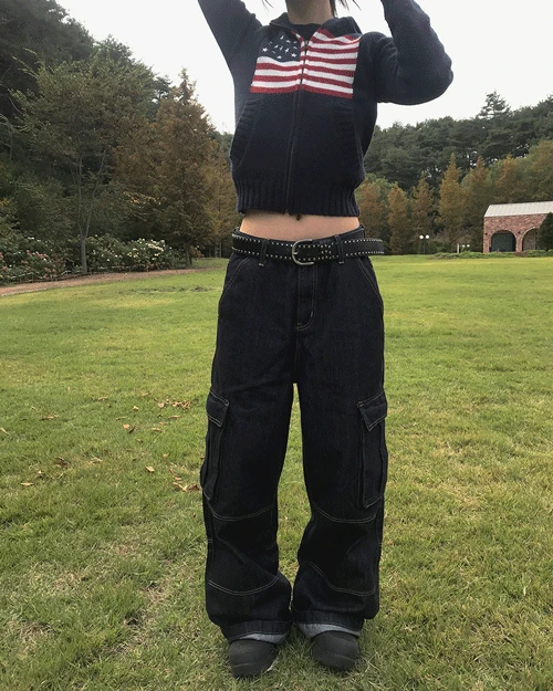 [unisex] 파크 생지 와이드 카고 팬츠