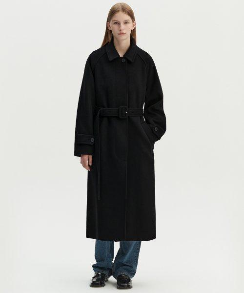오버핏 울 발마칸 벨티드 롱코트 블랙 MDCT009BLACK