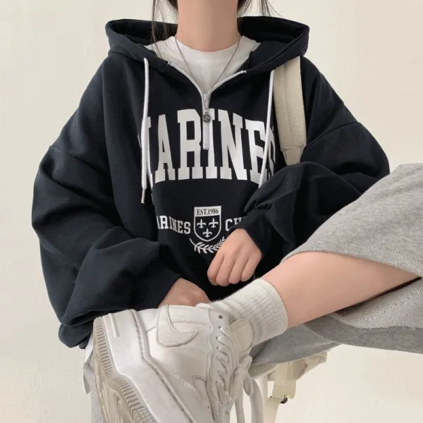 마린 반집업 후드티 [4color]