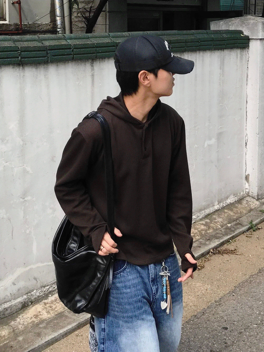 (당일출고/기획) 루트 핑거홀 헨리넥 골지 후드 4C