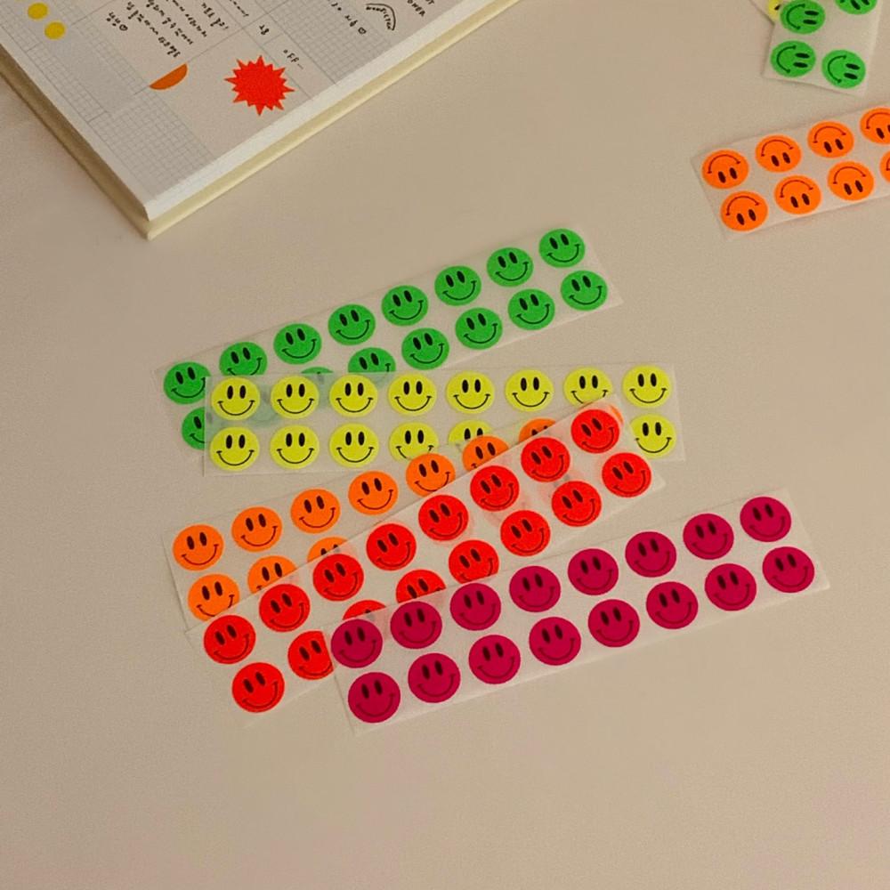형광 미니 스마일 스티커 80p (5color) / 네온 동그라미 라운드 도트 라벨 포장 스티커 구디백