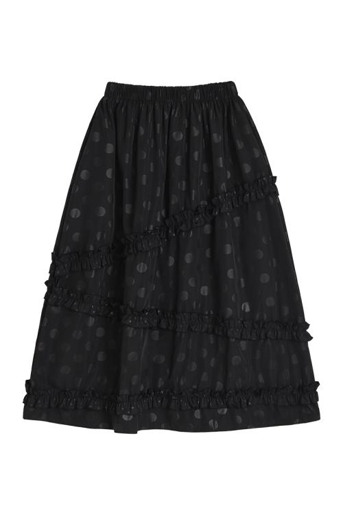 도트 프릴 캉캉 롱 스커트