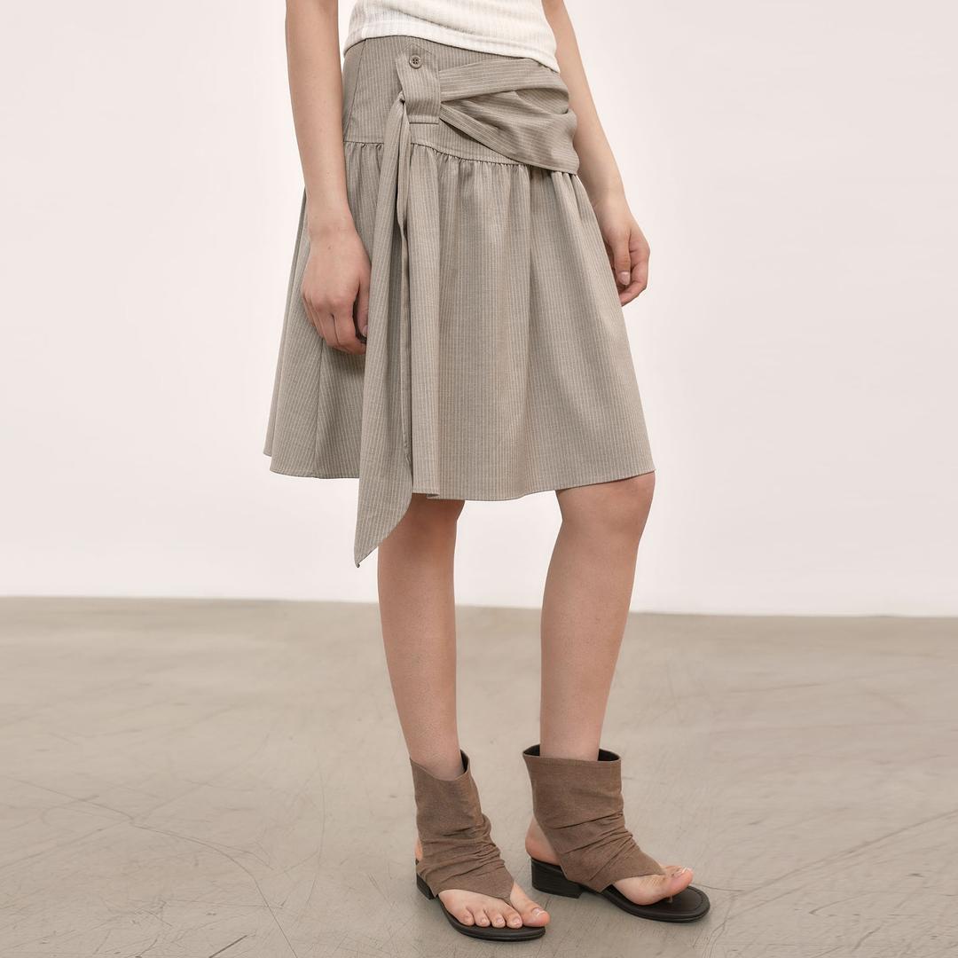 STRIPE MIDI SKIRT [ BEIGE ]