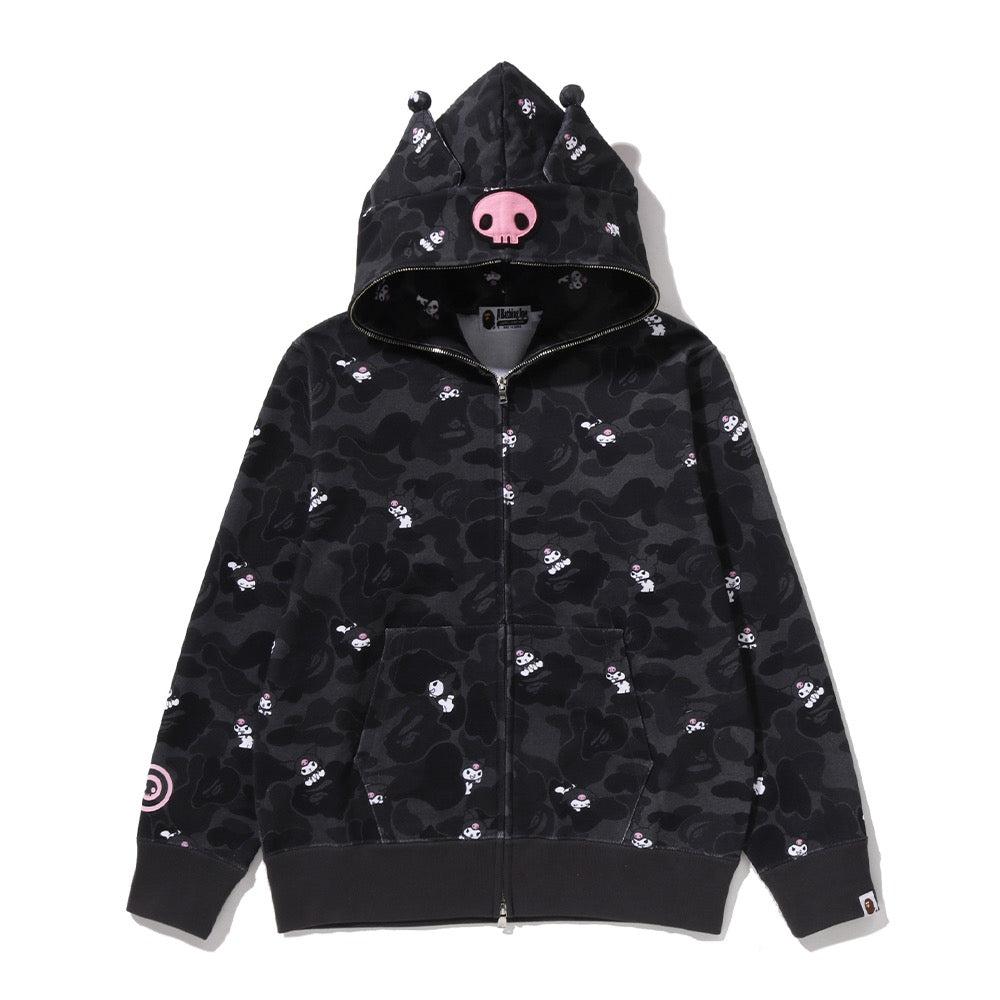 BAPE X KUROMI 카모 풀 집 후드(W) BLACK