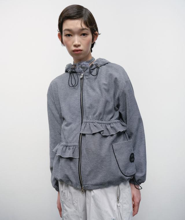 Ruffled Comfy Zip Hoodie [Gray]