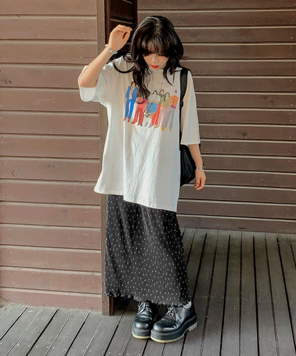 [2컬러🌷] 뉴아 플리츠 플라워 물결 롱 스커트  꽃나염 링클 A라인 밴딩 맥시 치마 여름