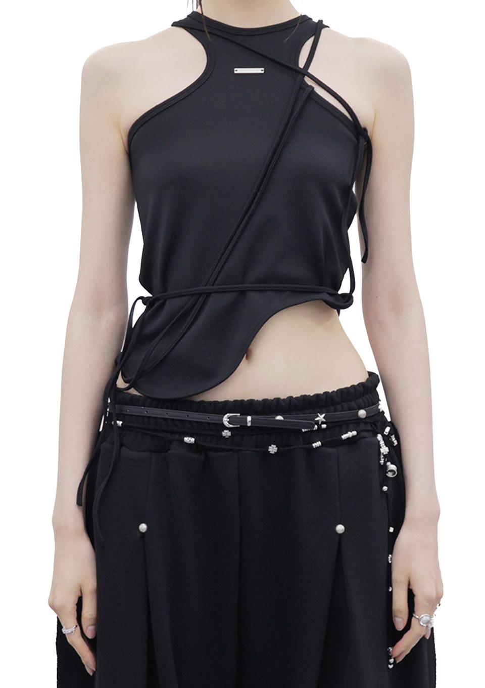 웨이브 끈 나시_블랙WAVE STRAP SLEEVELESS_BLACK