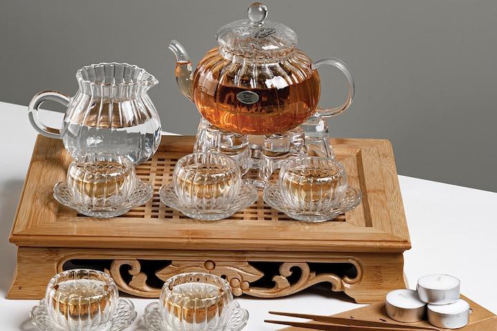 5인 골이중잔/워머 유리다기세트 300-2 다관 찻잔세트 숙우 유리워머 양초