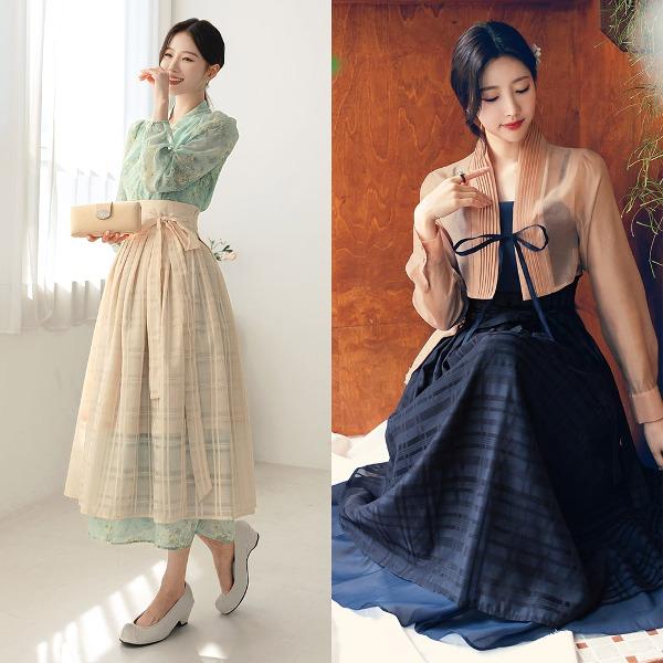 잎새달 체크 시스루 생활한복 스커트
