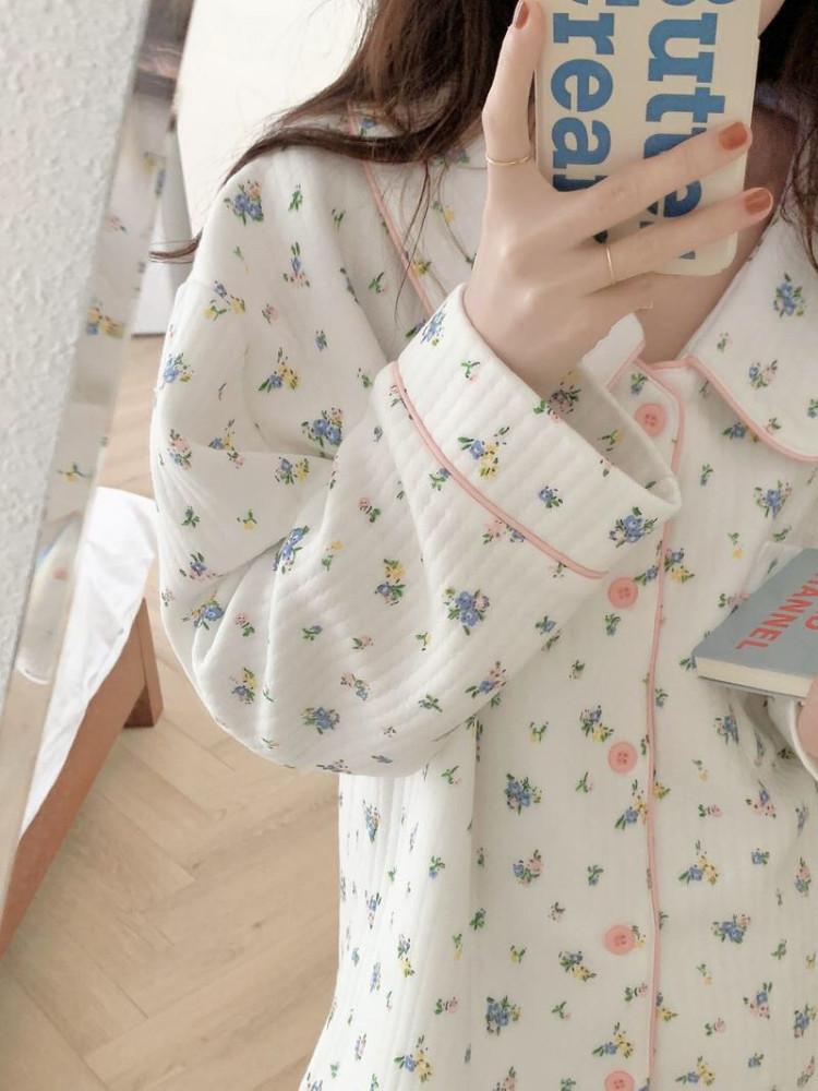 여성 누빔 베비꽃 잠옷세트 플라워 겨울파자마 파티 홈웨어 실내복