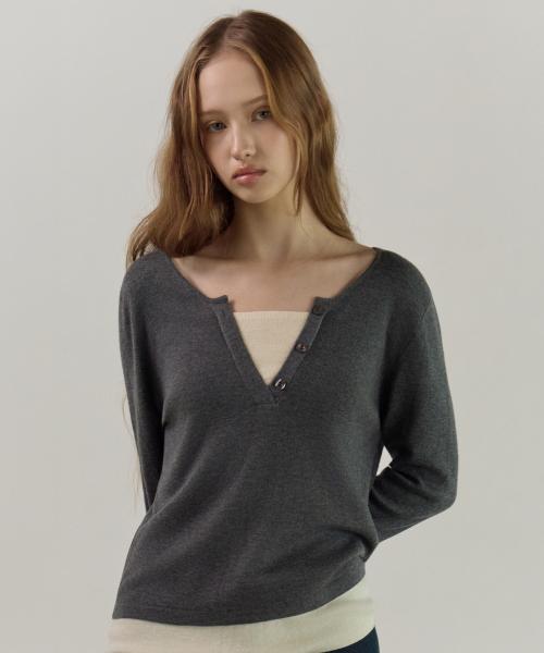 V-Cut Layer Knit Ts_4Color