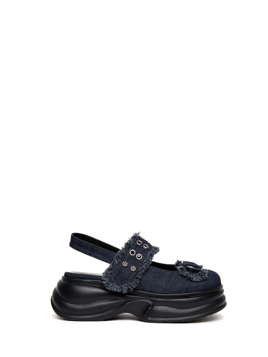 FRINGE DENIM SLINGBACK BLUE