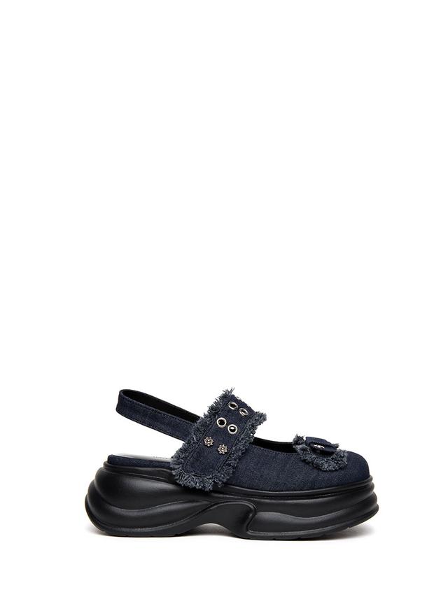 FRINGE DENIM SLINGBACK BLUE