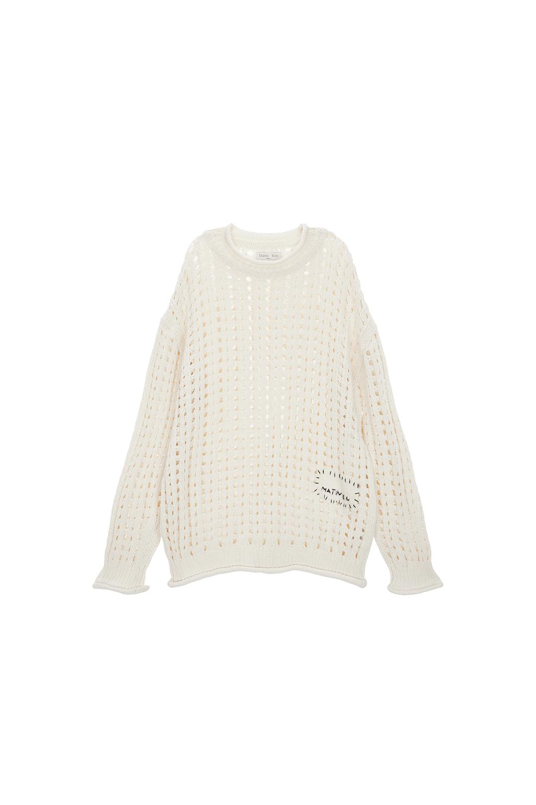 HAND KNITTED CROCHET PULLOVER IN IVORY