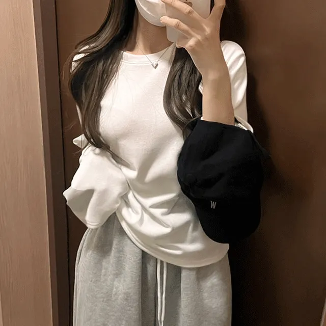 [도톰기모/루즈핏버전] 기모 라운드 이너 기본 긴팔 티셔츠