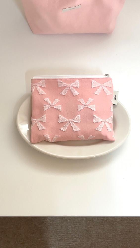 리본 파우치 - 핑크 3size