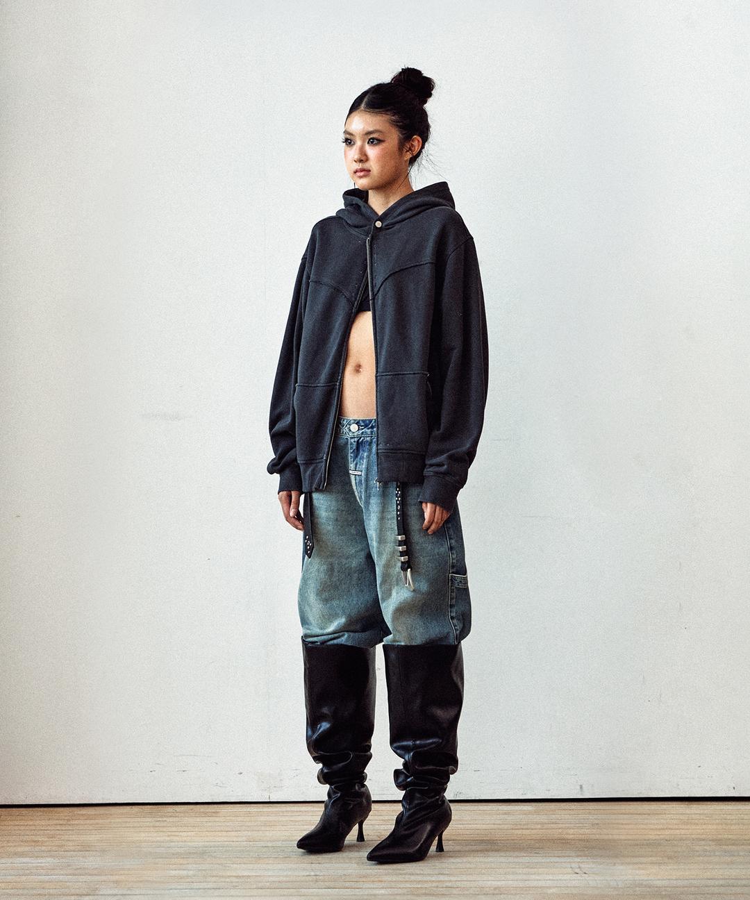 DYED HOODIE ZIP-UP CHARCOAL