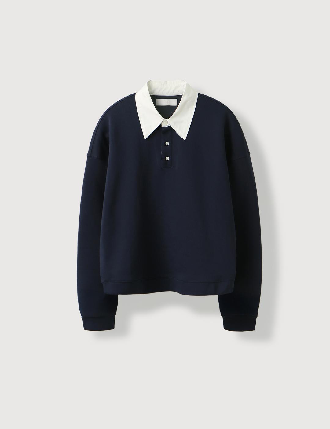 (woman) 플루피 럭비카라 크롭 맨투맨_Navy