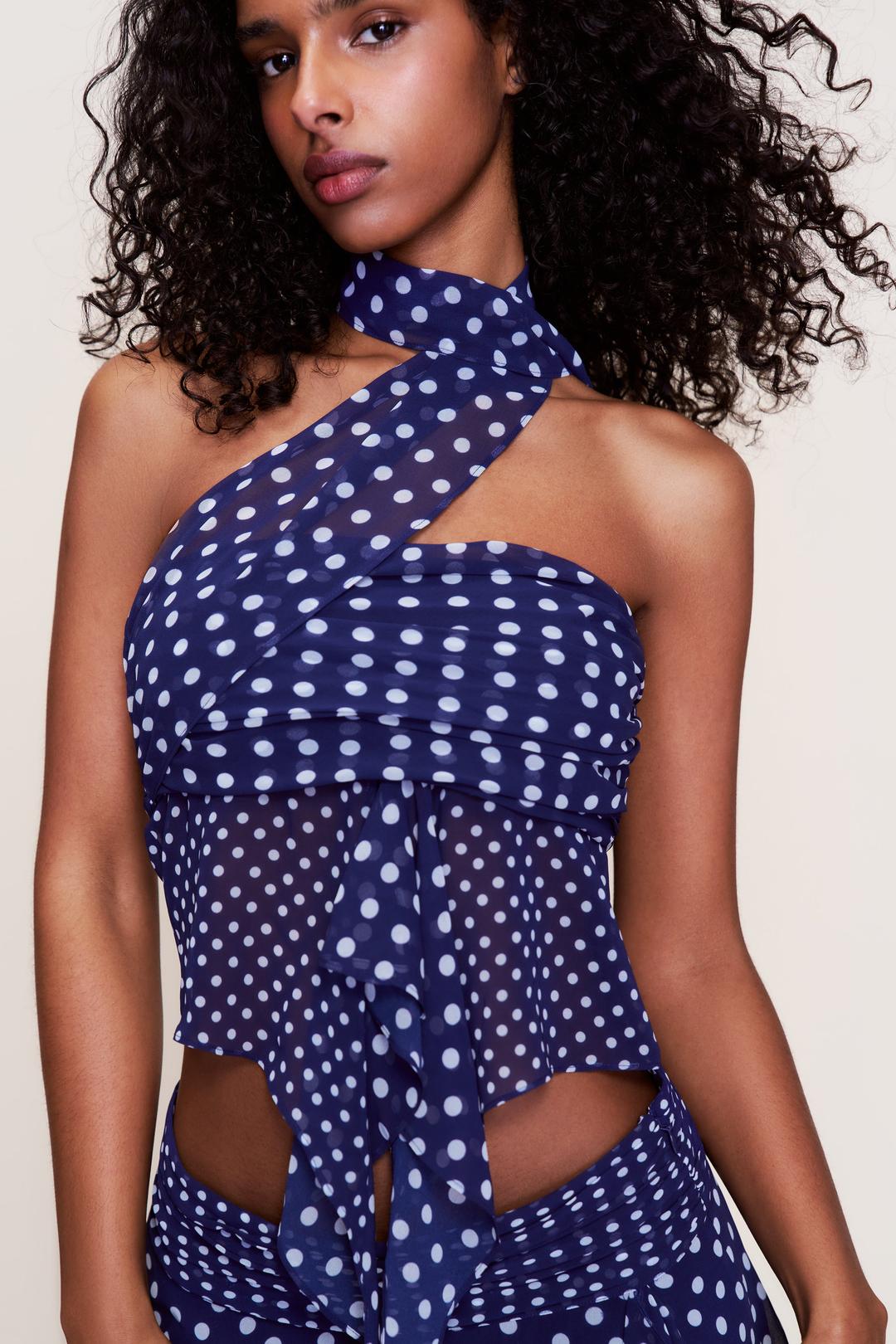 Chiffon Wrap Around Top - Navy Polka Dot / XXS