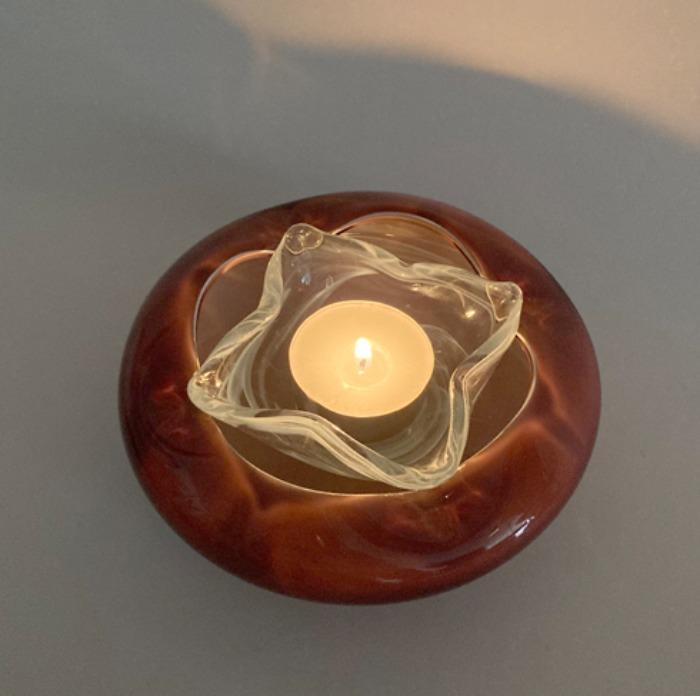 [italy]70s candle holder & ashtray hand-made glass 캔들홀더/재떨이 set.