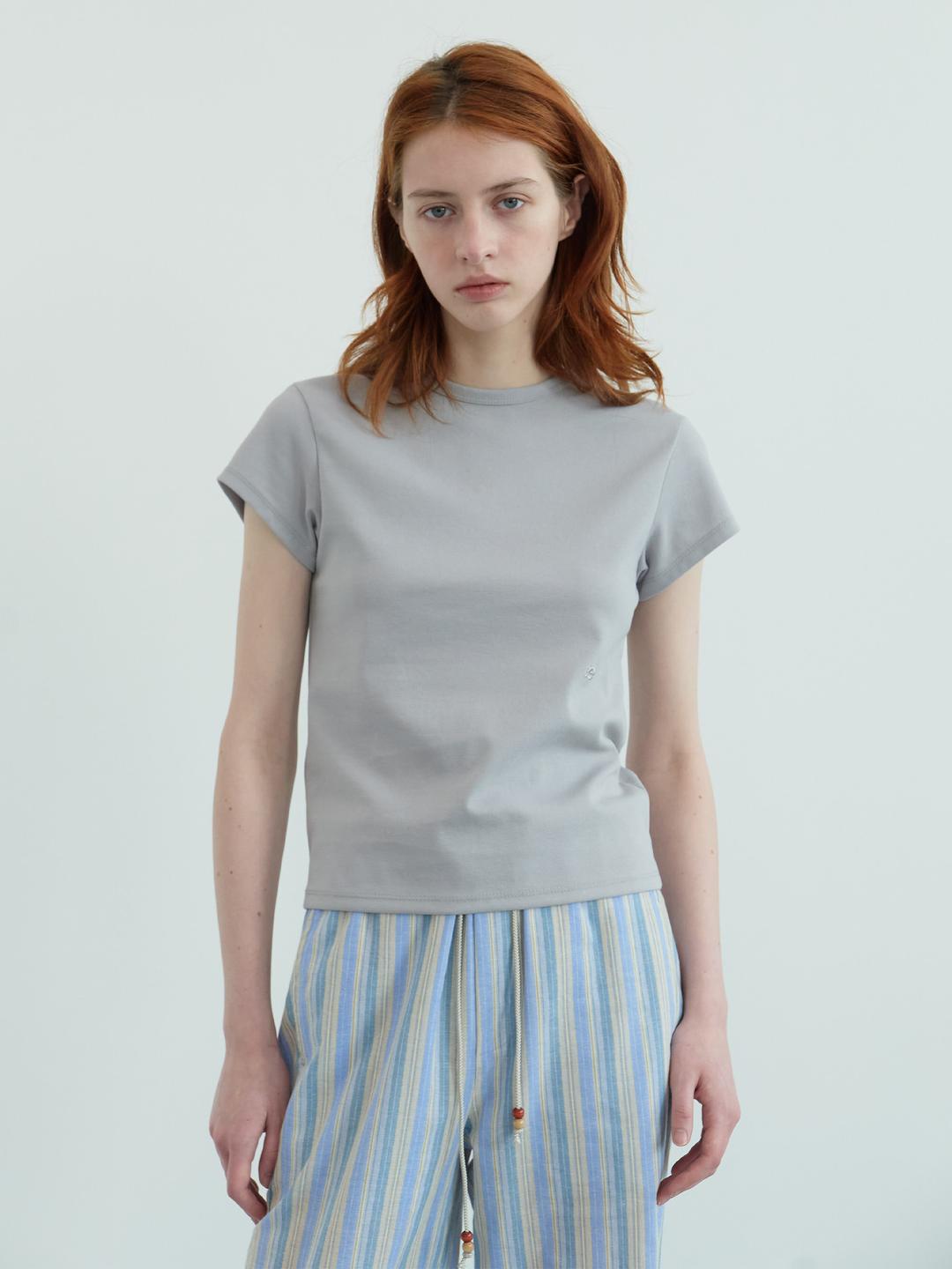 파스텔 캡 슬리브 티셔츠 (Light Grey)