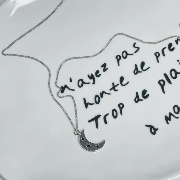 블랙 큐빅 달 체인 롱 목걸이