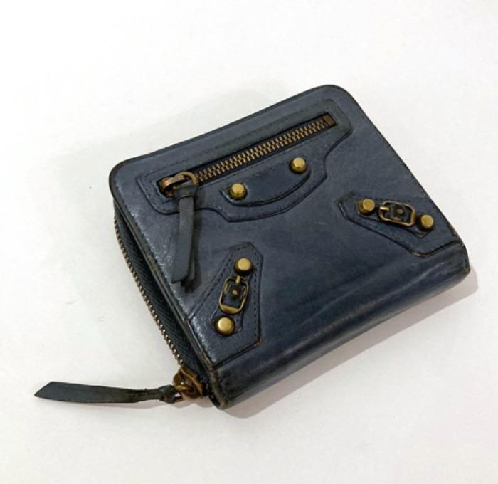 [italy]BALENCIAGA motorcycle indigo blue leather wallet.