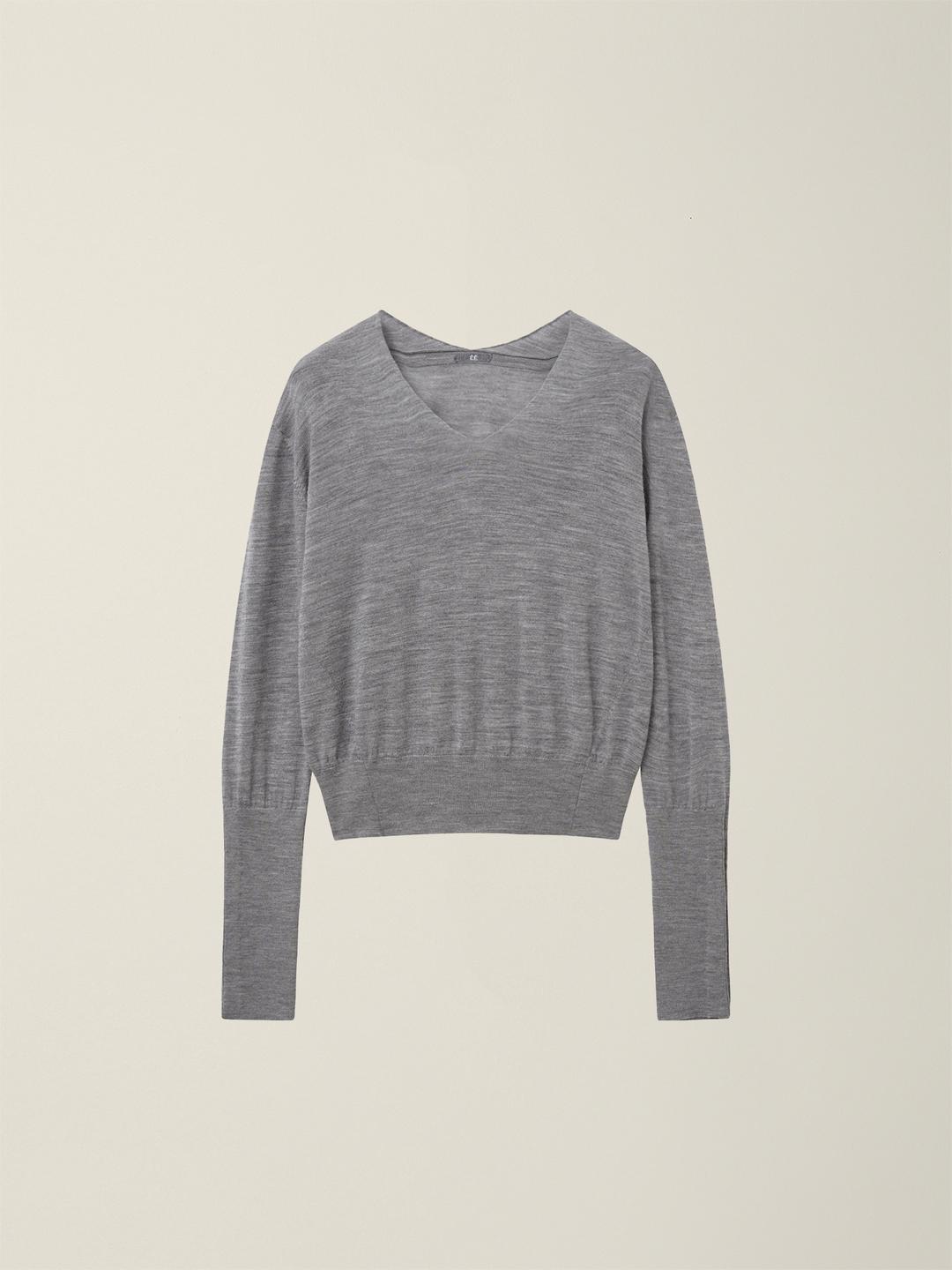 WOMENS SLEEVE CLOSURE V-NECK WOOL KNIT  GREY