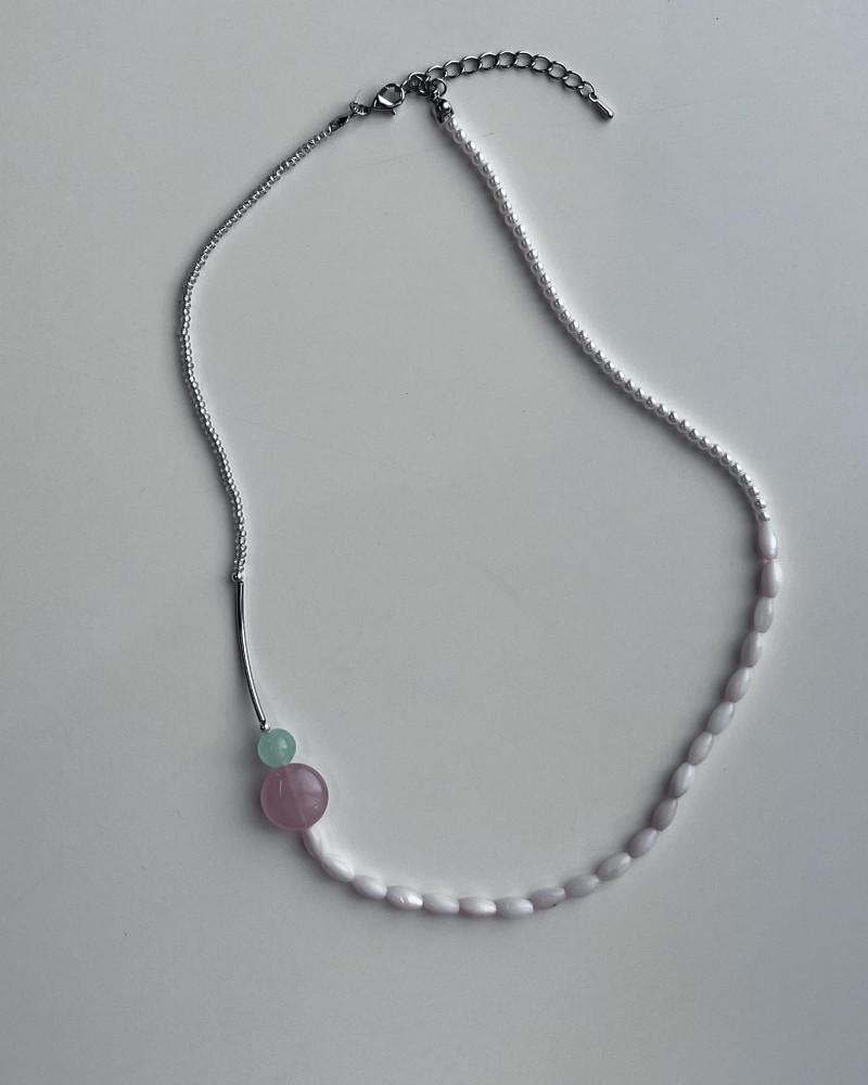 [Fluffy Cotton Candy] 장미석 진주 실버 레이어드 목걸이