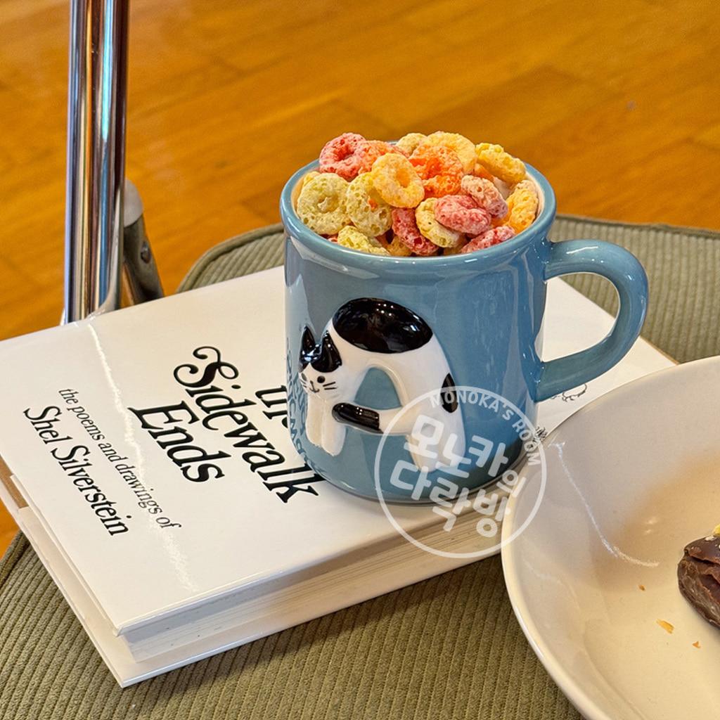 알파벳 머그컵 집들이선물 소품샵 커피잔 데꼴 고양이 이니셜 머그잔