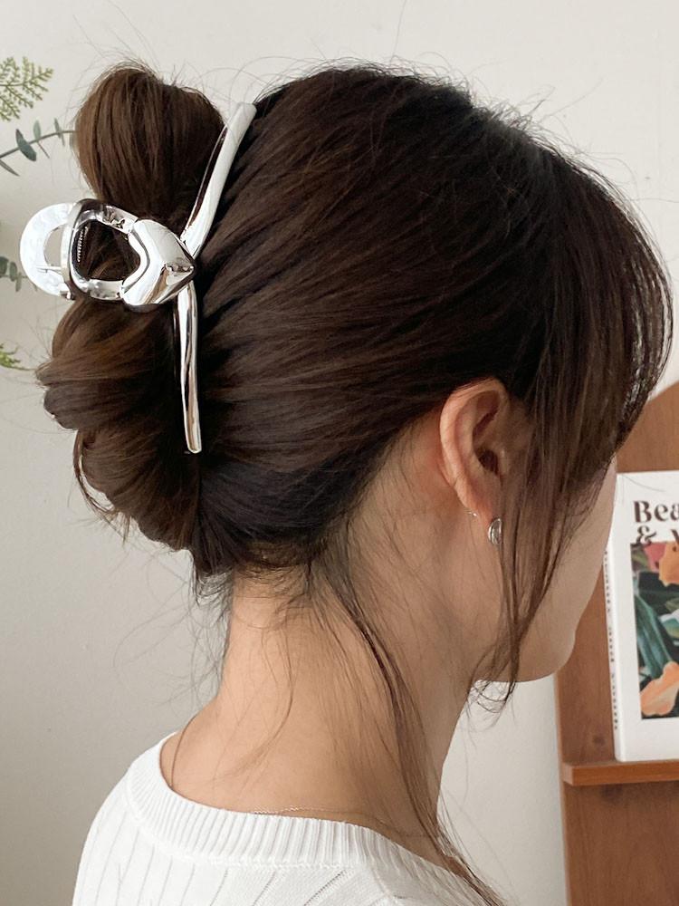 실버꼬임하트 빅사이즈 올림머리 헤어 집게핀